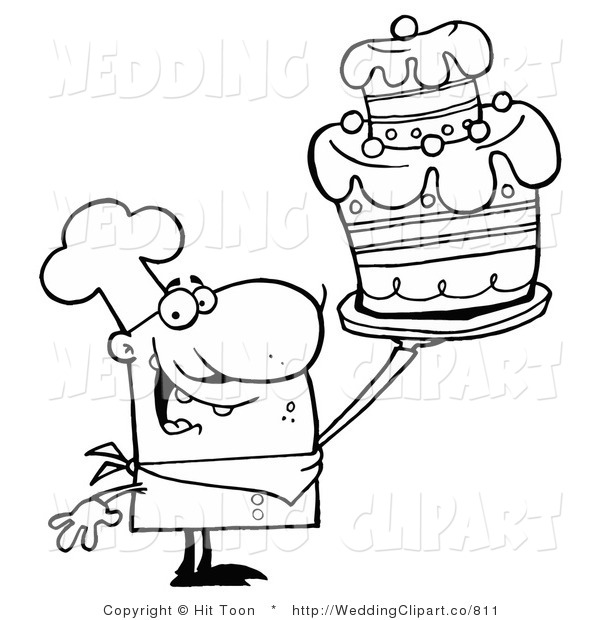 Vector Cartoon Marriage Clipart Of A Wedding Outlined Cake Chef By Hit