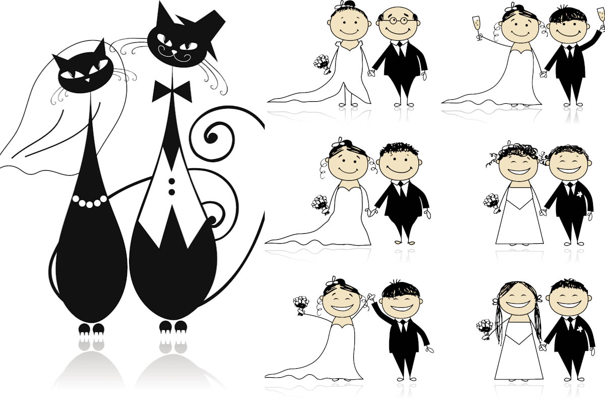 Wedding Illustrations With Cats And Bride With Groom For Your Wedding