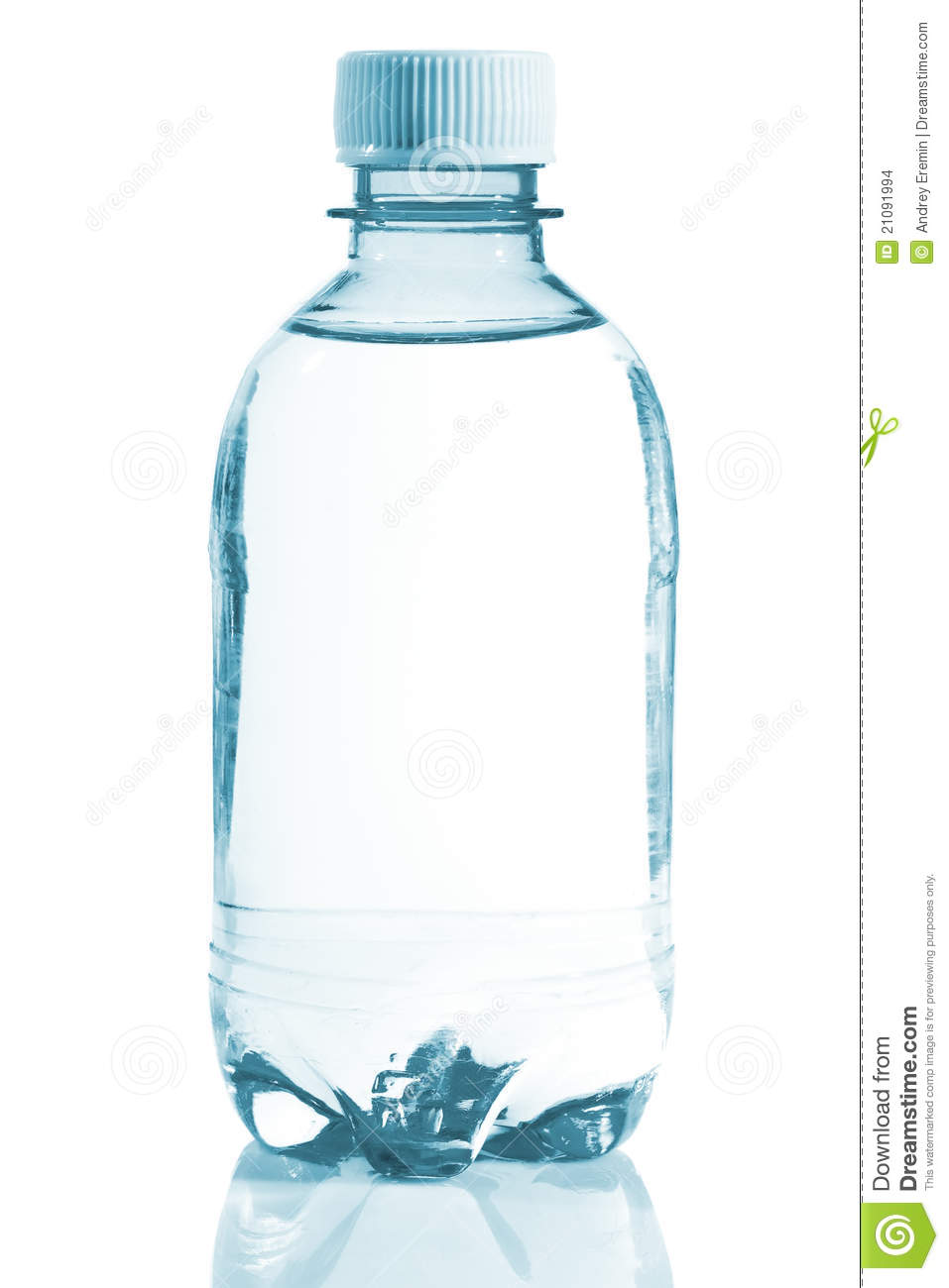 Bottle Of Clear Water With Reflection On White Background