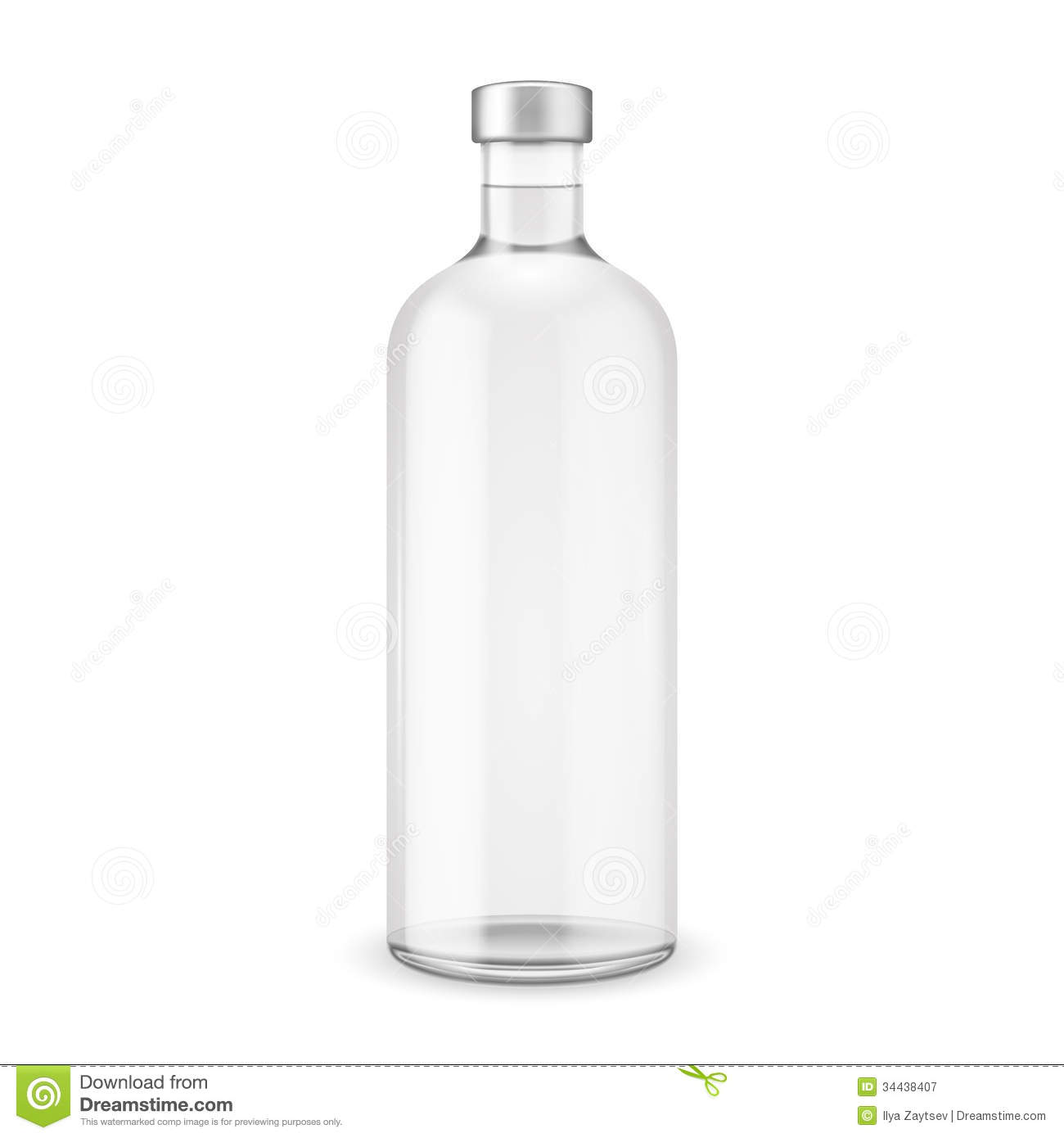 Glass Vodka Bottle With Silver Cap  Vector Illustration  Glass Bottle