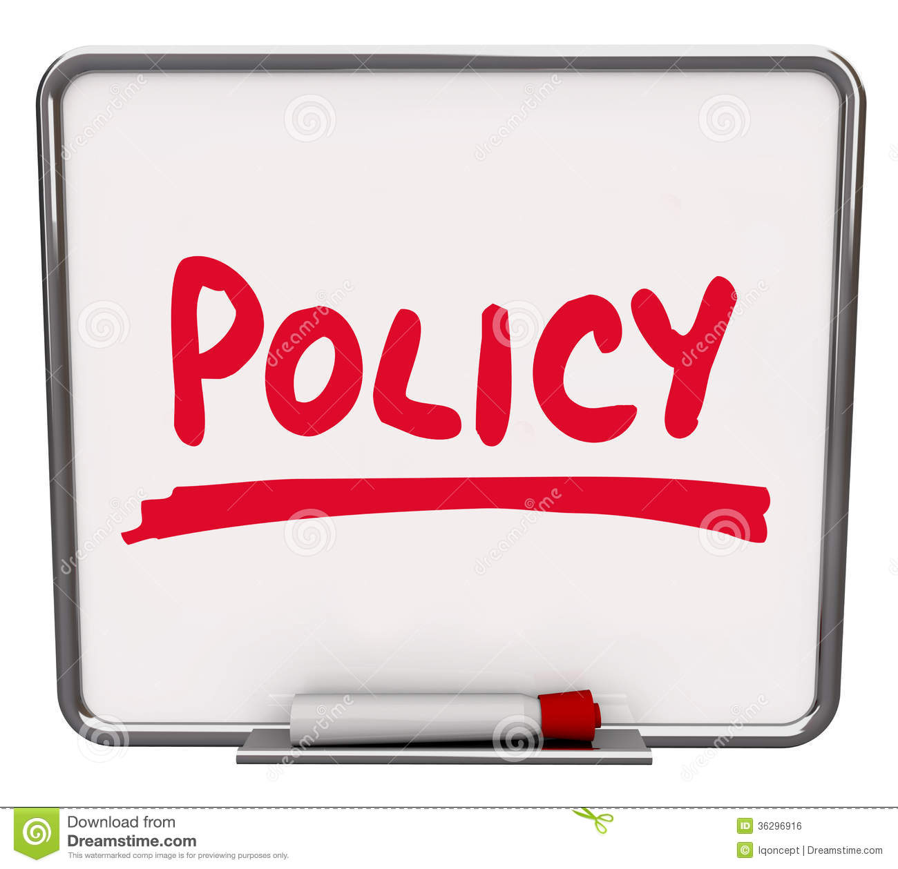 Policy Word Written On A Dry Erase Board With Red Marker To Illustrate