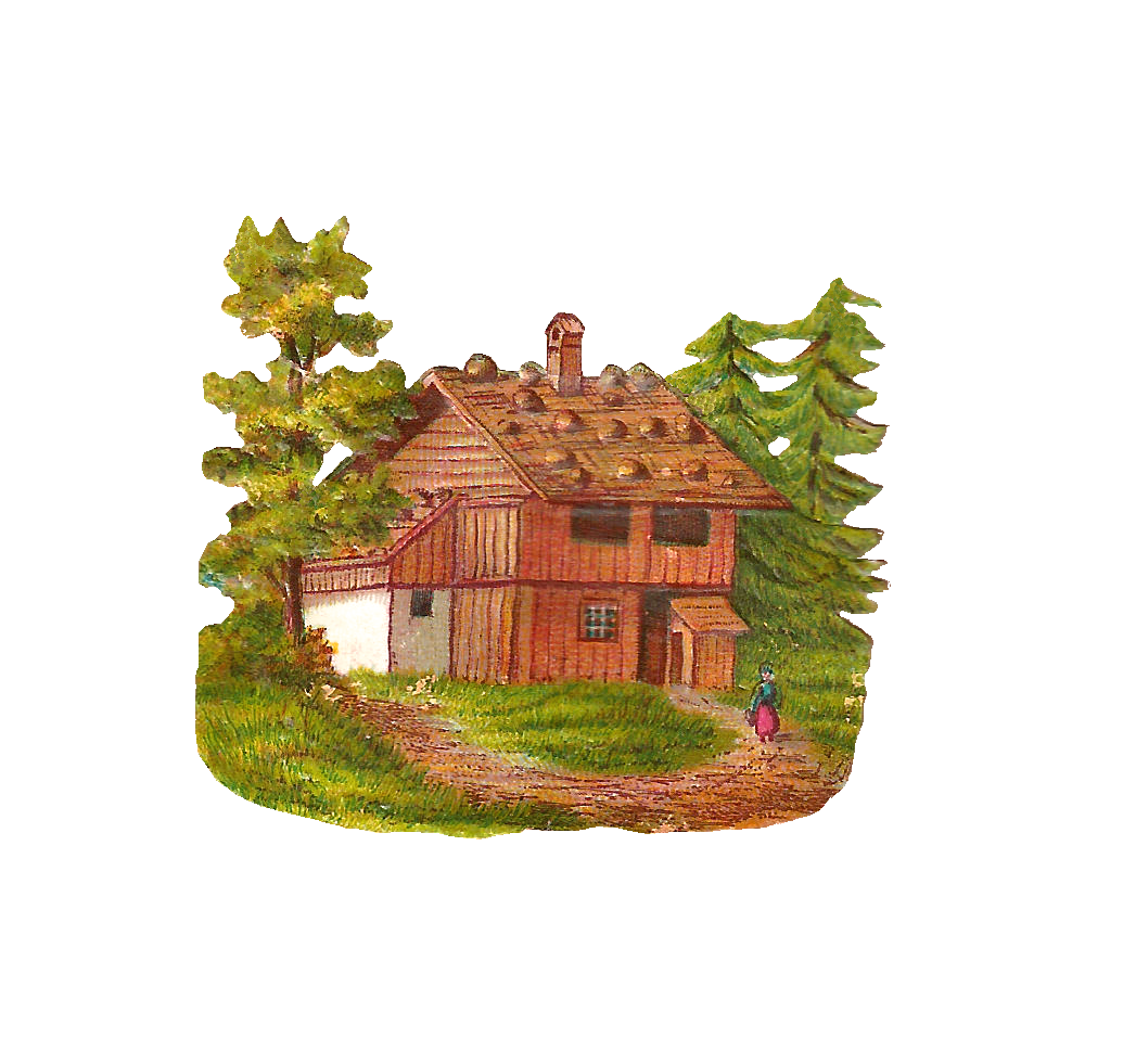 Antique Images  Free House Clip Art  Graphic Of Log Cabin In Forest