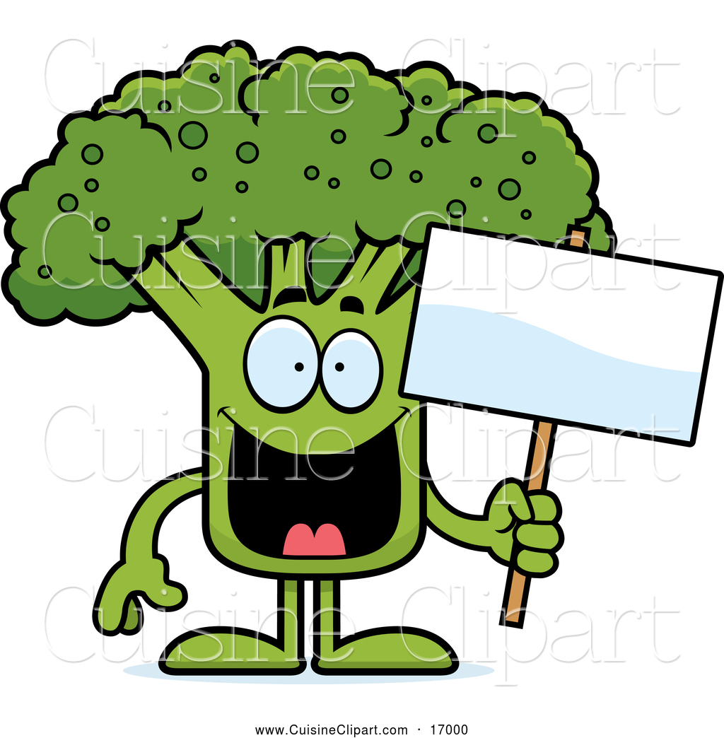 Cuisine Clipart Of A Happy Broccoli Mascot Holding A Sign