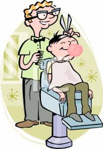     Of A Barber Giving A Boy A Haircut   Royalty Free Clipart Picture