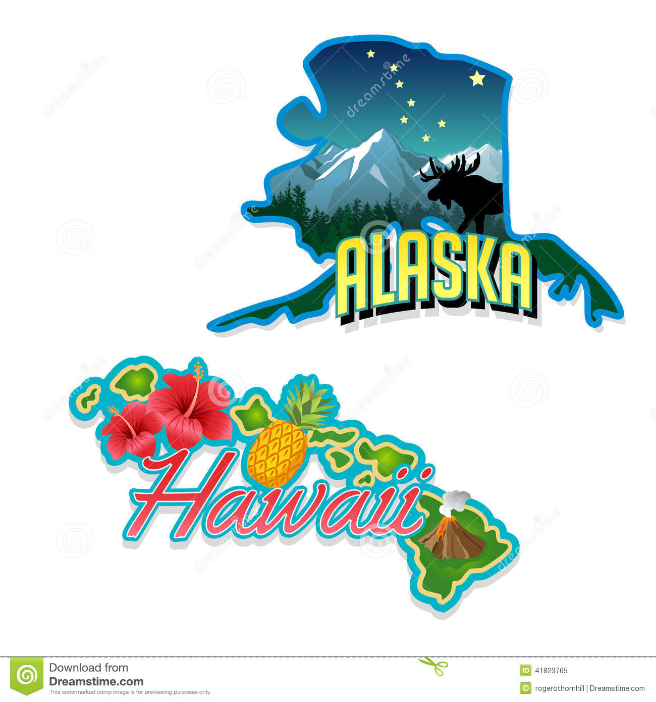Alaska Hawaii Retro State Facts Illustrations Stock Vector   Image