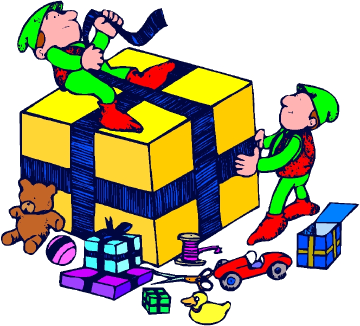 Cartoon Of Elves Wrapping Packages