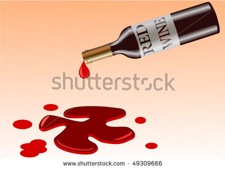 Vector Illustration Of Wine Bottle That Spill Red Wine And Now Is