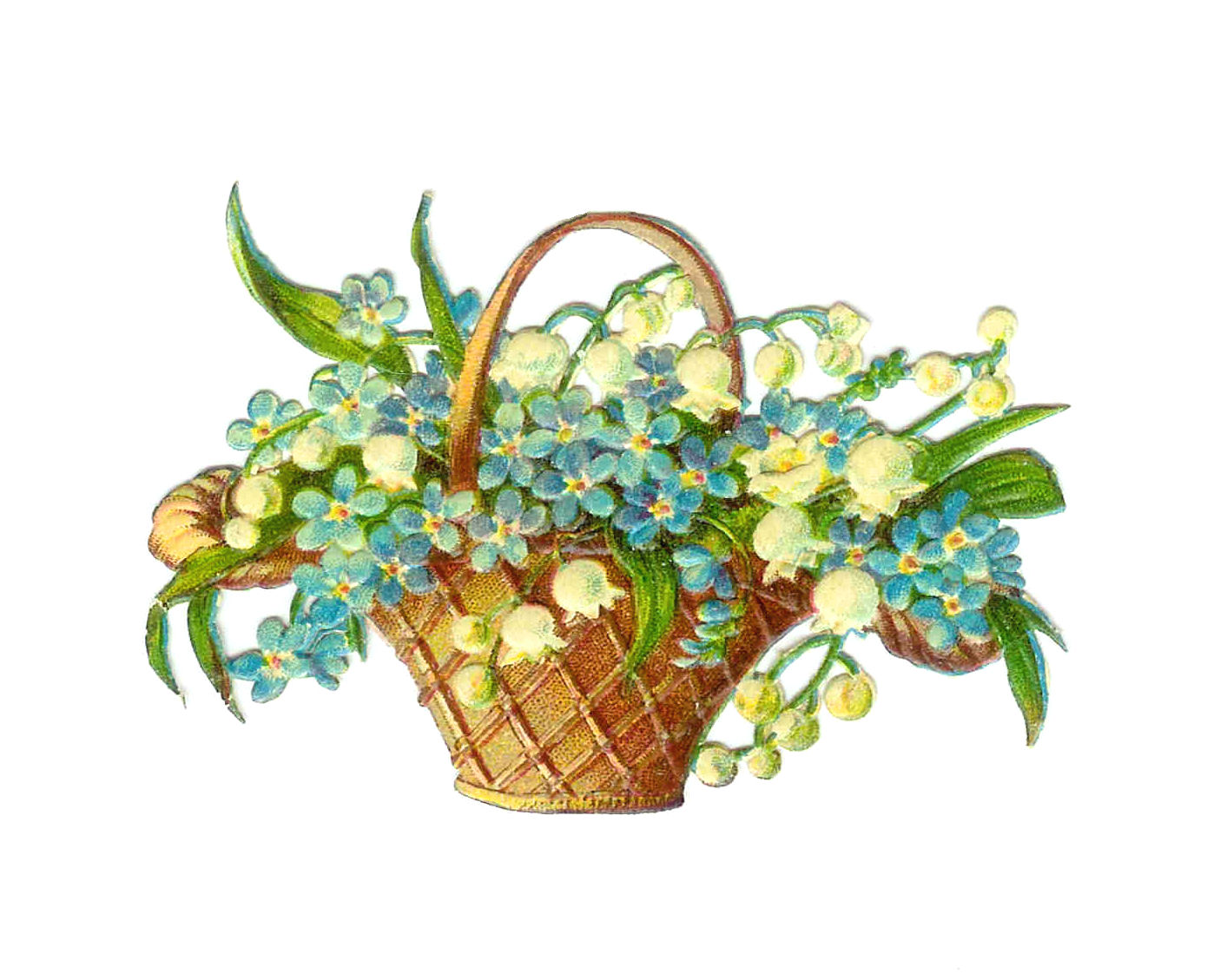 Easter Clip Art  Vintage Victorian Die Cut Of Basket Full Of Flowers