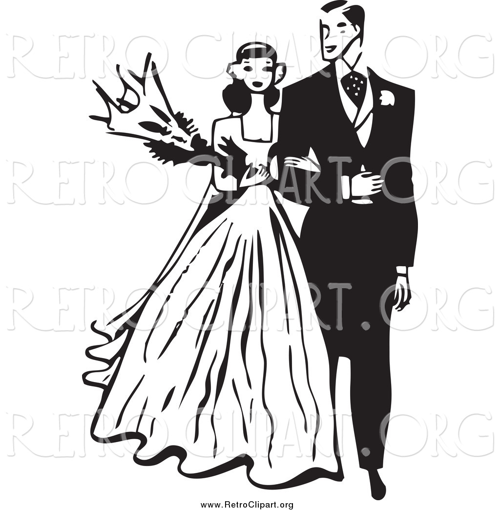 Larger Preview  Clipart Of A Retro Black And White Wedding Couple