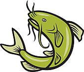Catfish Fish Jumping Cartoon   Clipart Graphic
