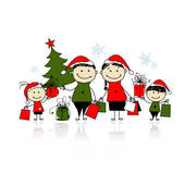 Christmas Gifts  Family With Shopping Bags   Clipart Graphic