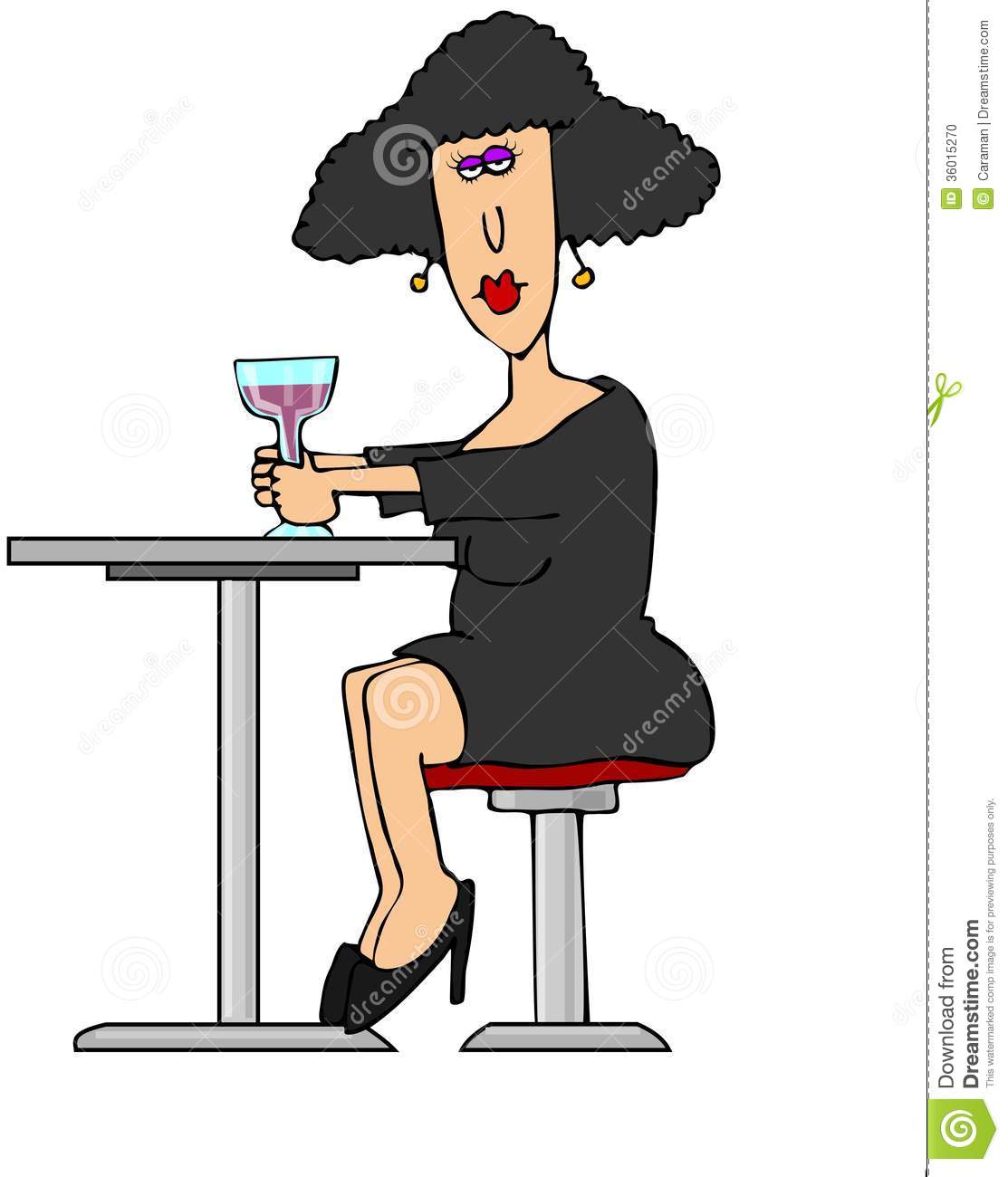 Depicts A Woman Sitting At A Table Having A Glass Of Wine