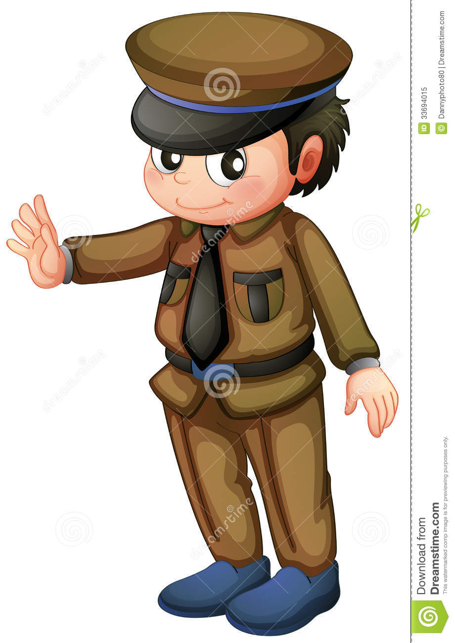 Illustration Of A Policeman In A Brown Uniform On A White Background