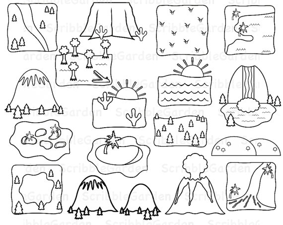 Landforms Clipart Black And White Landforms Geography Line Art
