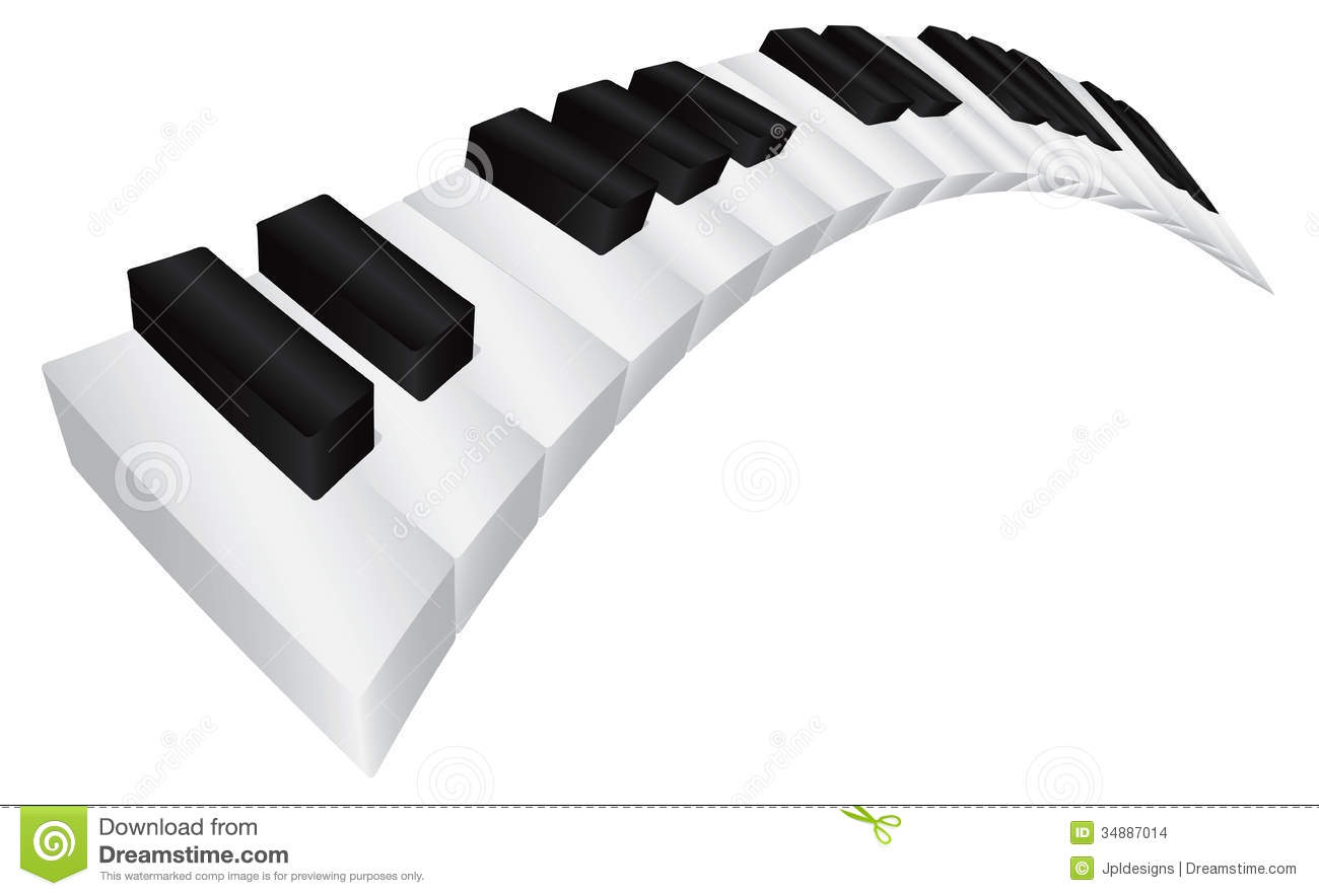 Piano Keyboard With Black And White Wavy Keys In 3d Isolated On White