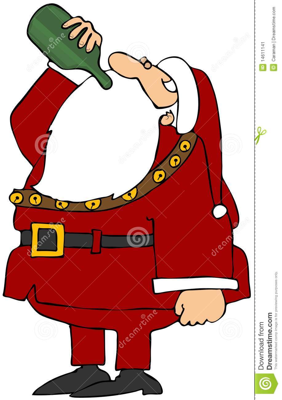 This Illustration Depicts Santa Drinking A Bottle Of Wine
