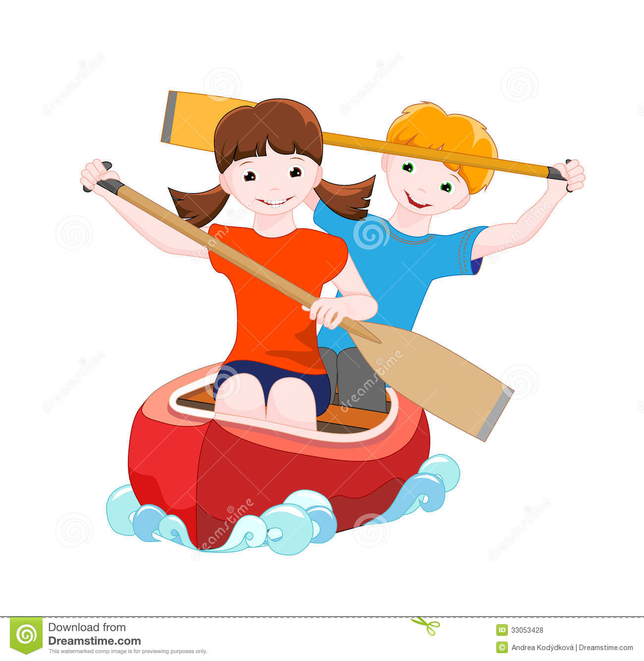 Two Children On Red Canoe Royalty Free Stock Photos   Image  33053428