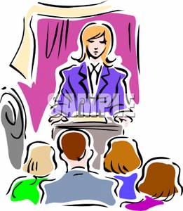 Woman At A Podium During A Press Conference   Royalty Free Clipart