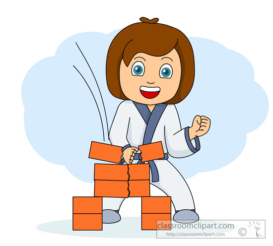 Karate Clipart   Karate Girl Breaking Tiles   Classroom Clipart
