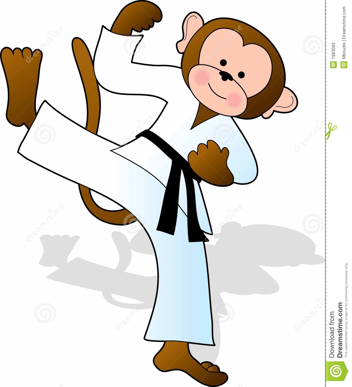 Monkey In A White Gi Doing A Karate High Kick