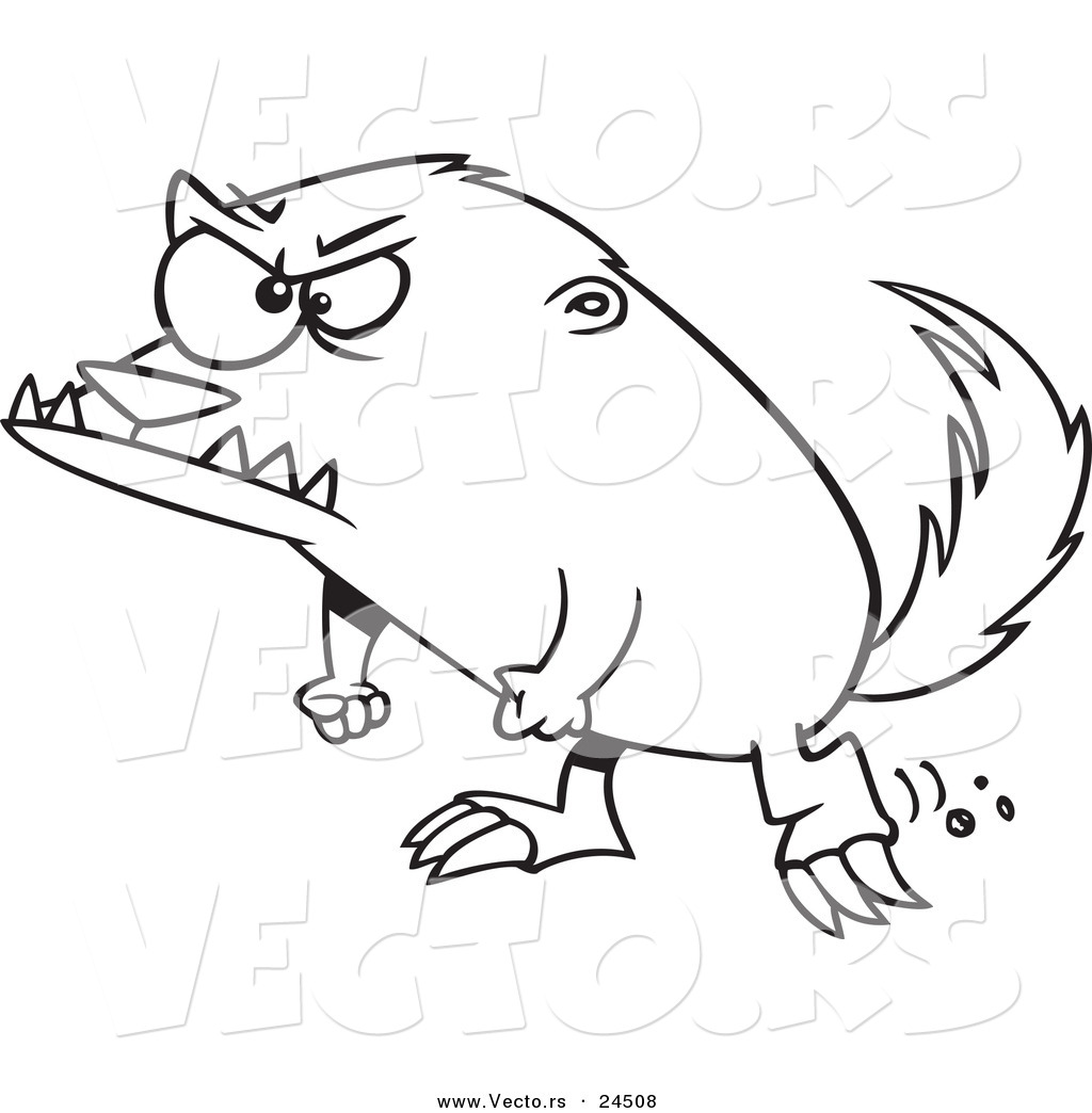 Vector Of A Cartoon Angry Honey Badger   Outlined Coloring Page By Ron