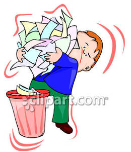 An Armload Of Paper In A Trash Can   Royalty Free Clipart Picture