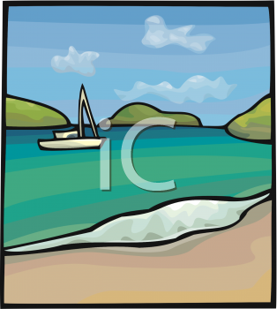 Clipart Picture Of A Scene Of A Boat On The Water
