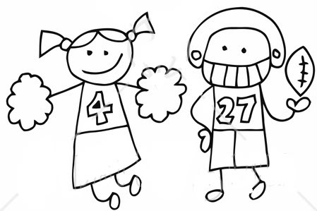 34249 Clipart Illustration Of A Stick Cheerleader And Football Player