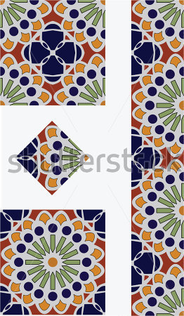 Flower Talavera Style Tile Vector Design With 1 4 1 2 And Full Tile