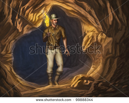 Is Exploring A Mysterious Cave  Digital Illustration    Stock Photo