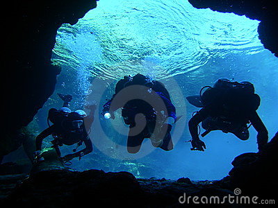 Three Cave Divers About To Enter The Cave System At Little River