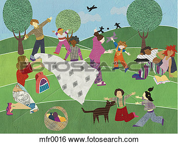 Illustration Of People Having A Big Picnic Mfr0016   Search Clip Art