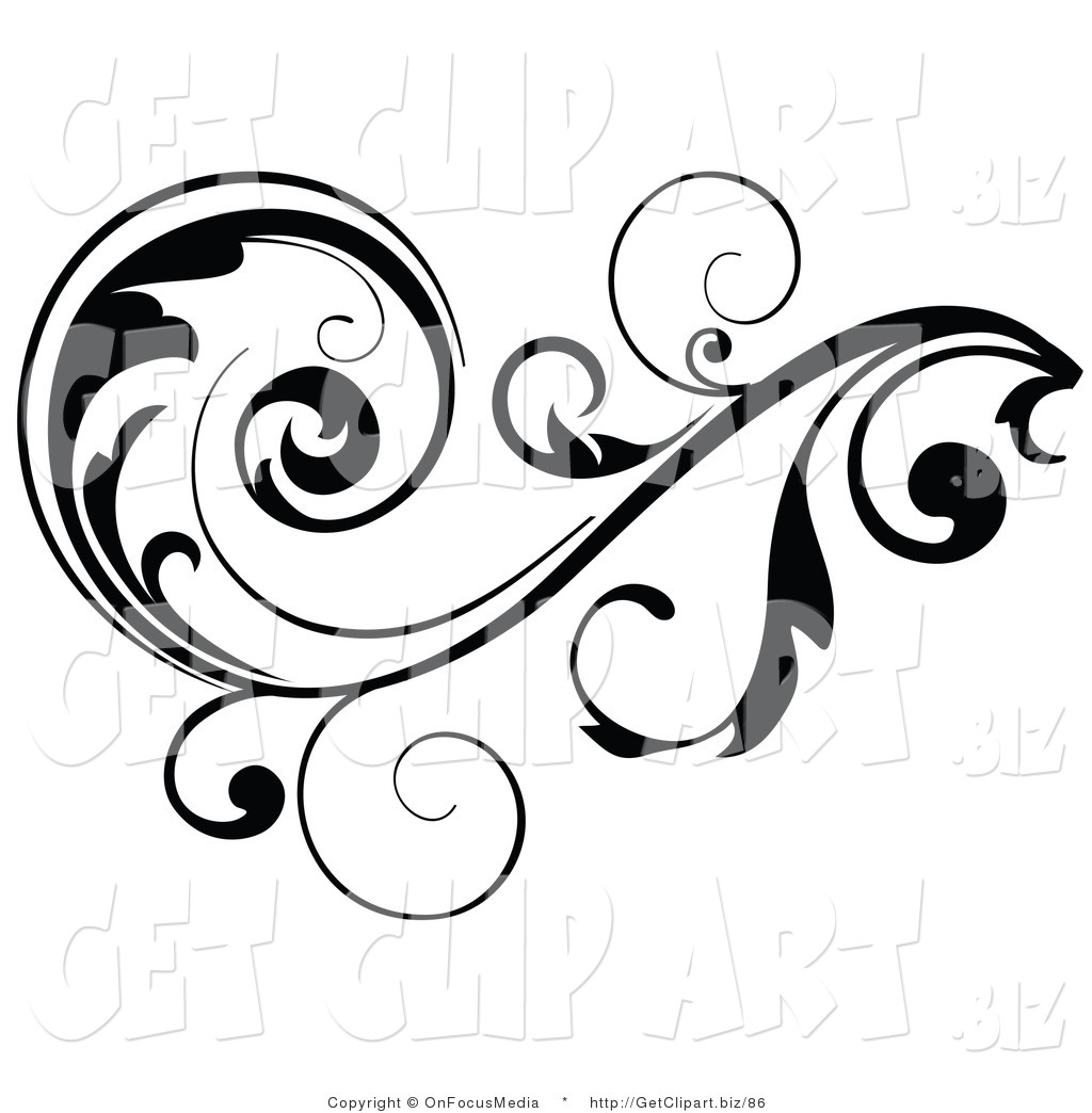 Larger Preview  Clip Art Of A Black Leafy Vine Design Accent With