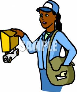 Clipart Image Of An African American Postal Worker Delivering Mail 
