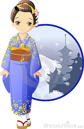 Cute And Kawaii Winter Kimono Girl At Anime Style