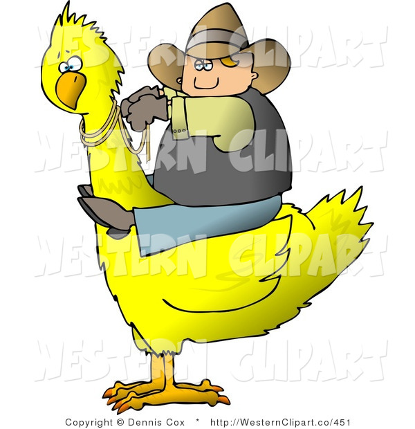 Western Clip Art Of A Chubby Cowboy Riding A Big Yellow Bird By Djart