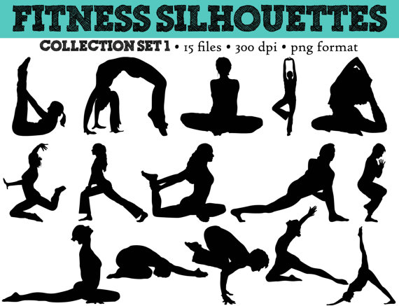 15 Workout Silhouette    Fitness    Gym Clip Art    Yoga Silhouettes