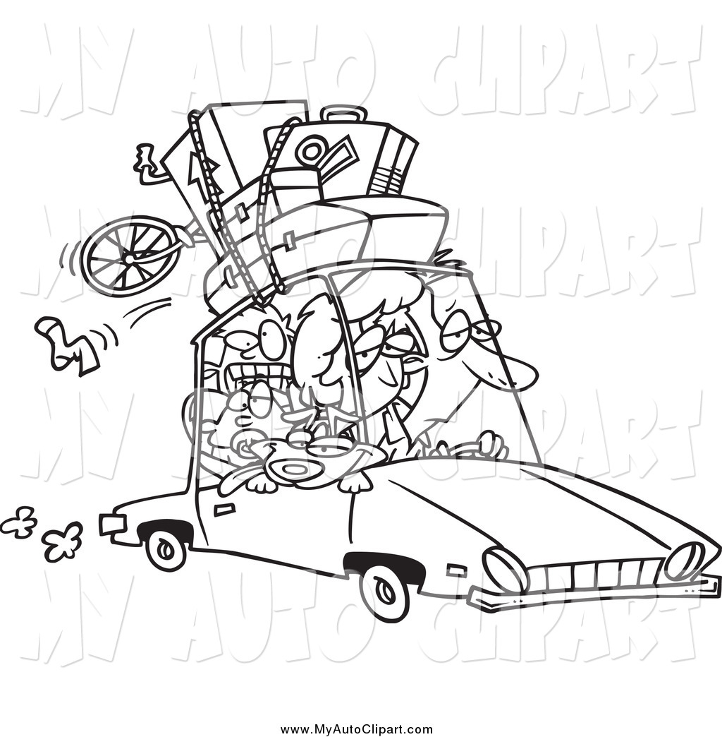 Clip Art Of A Black And White Tired Family Homeward Bound From A Road