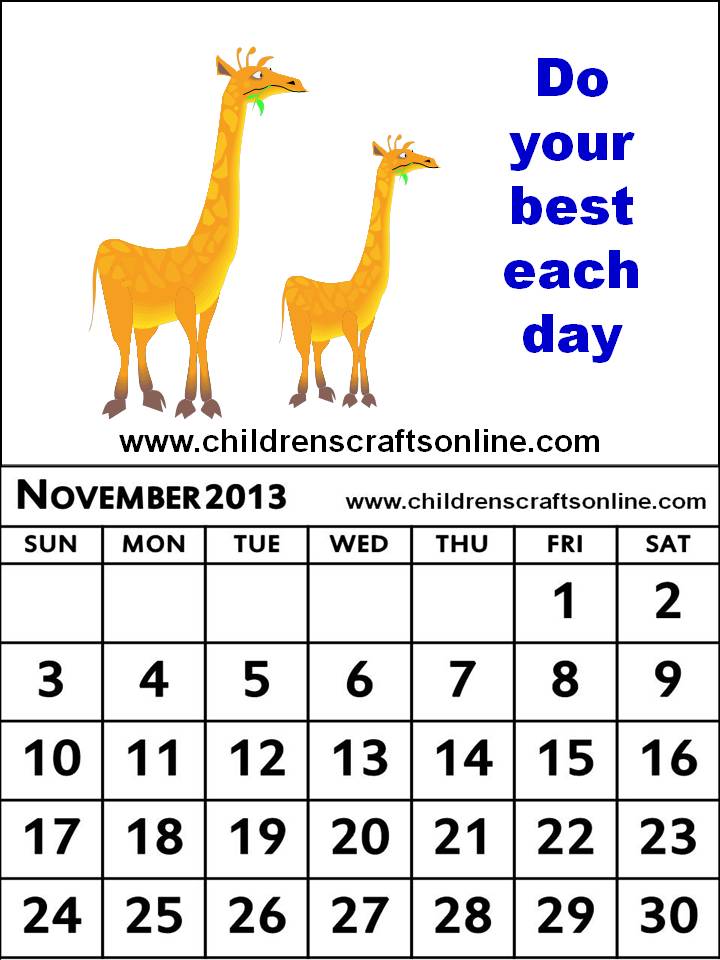 November 2013 Calendar Clipart For Kids Children