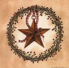 Stars Fine Art Prints Round Wreaths Christmas Clipart Folk Art Art