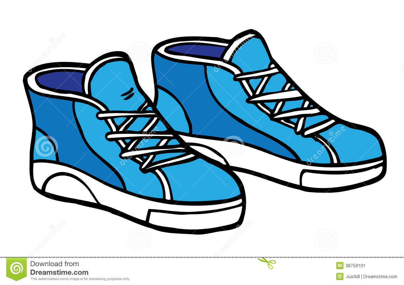 Cartoon Illustration Of Blue And White Sneakers  These Can Be Used As