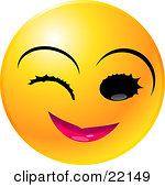 Clipart Illustration Of A Yellow Emoticon Face With Pink Lips Winking