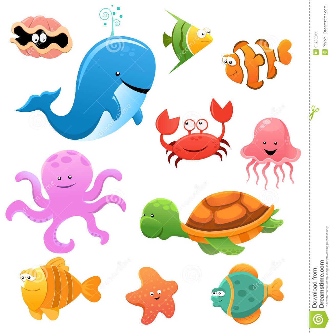 Collection Of Cute Little Cartoon Sea Animals