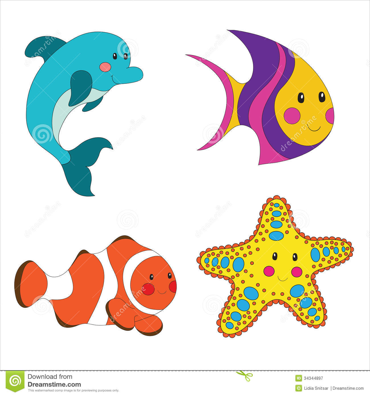 Cute Sea Animal Clipart Set Of Cartoon Sea Creatures