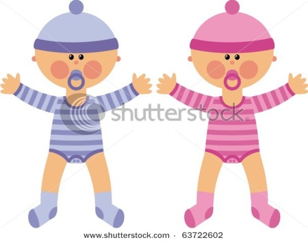 Two Baby Twins A Boy And Girl   Vector Clipart Illustration