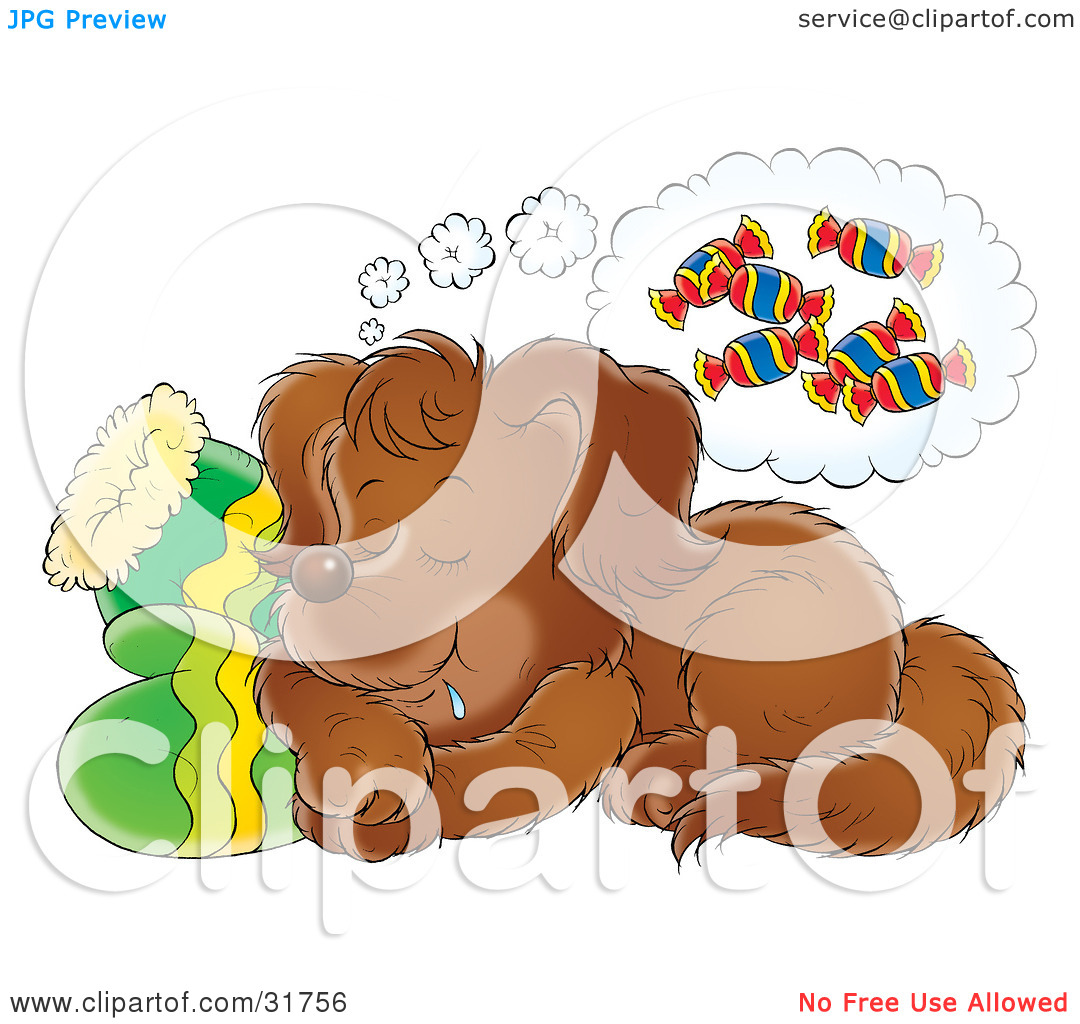 Clipart Illustration Of A Brown Puppy Drooling While Sleeping On A