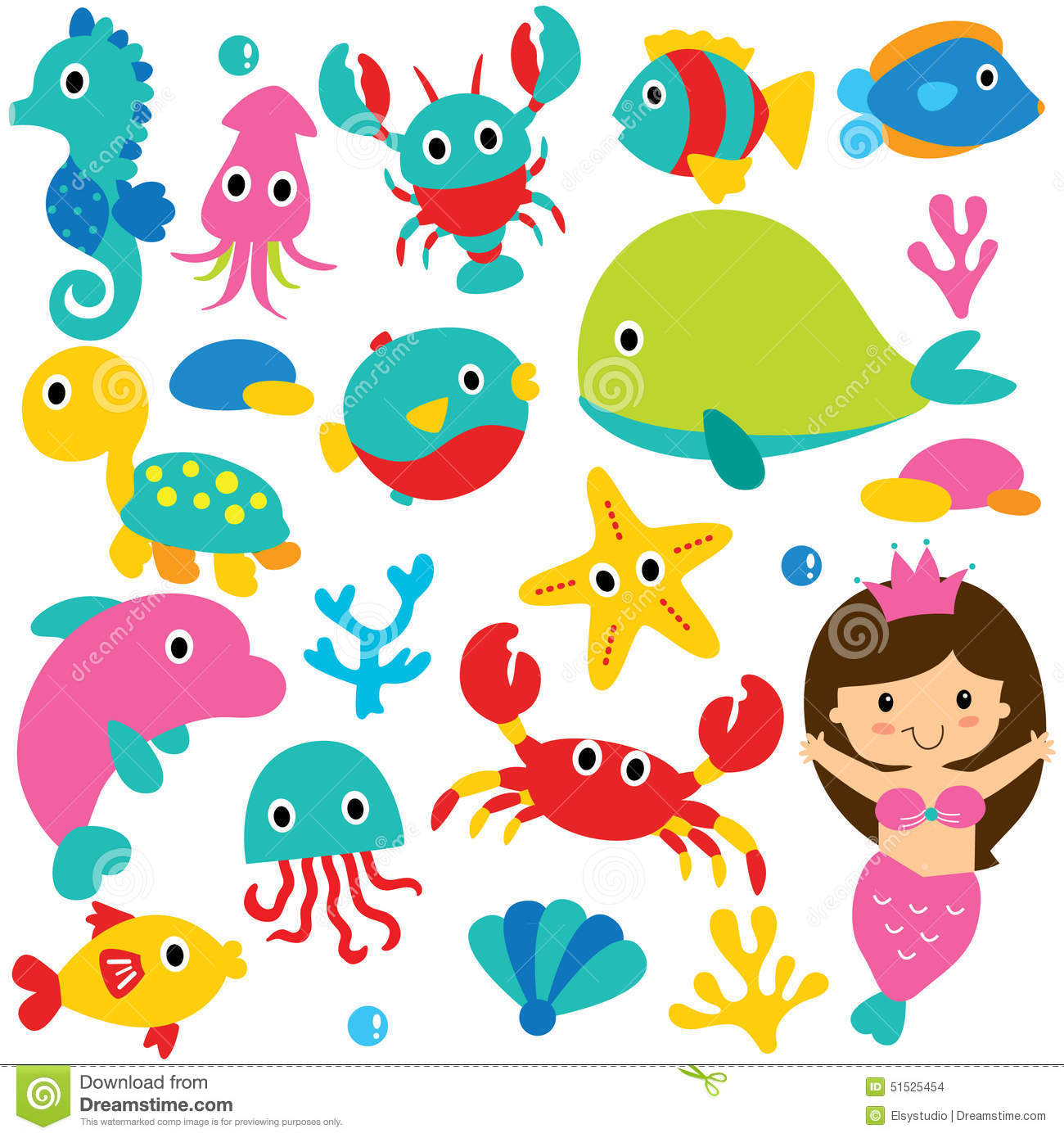 Cute Sea Animals Clip Art Set Stock Photo   Image  51525454