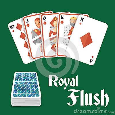 Casino Poker Gambling Diamond Royal Flush Hand And Card Pile