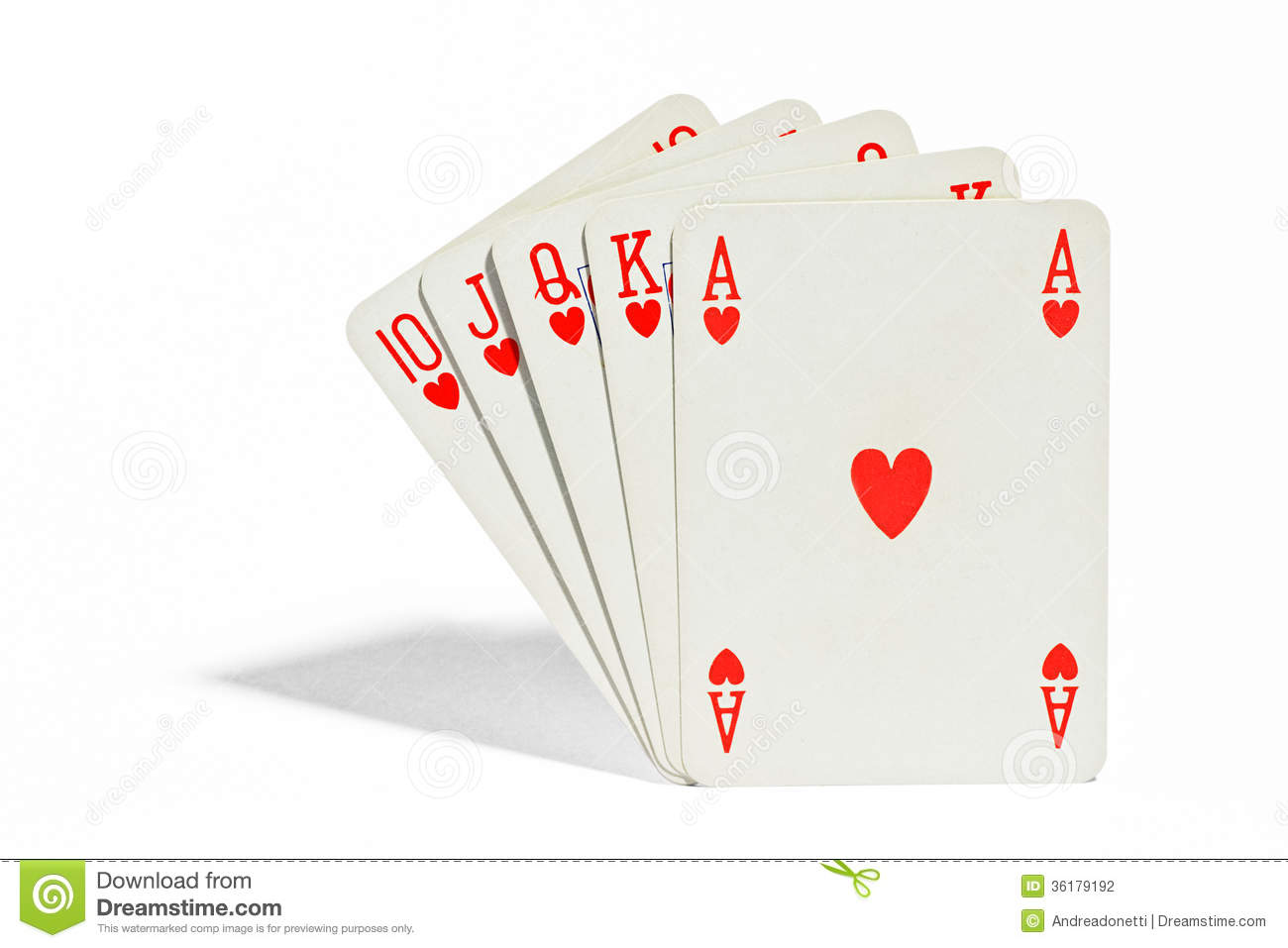 Hand Of Playing Cards In Poker Showing A Royal Flush Or Straight Flush