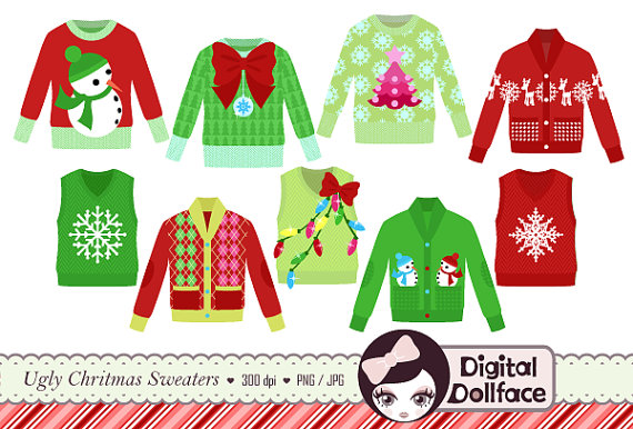 Ugly Christmas Sweater Clipart Tacky Holiday Sweater Party Invite